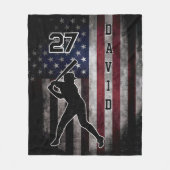 Aangepaste Naam & Nummer Honkbal USA Vlag Bedrukt Fleece Deken (Voorkant)