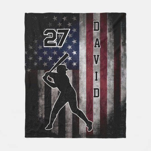 Aangepaste Naam & Nummer Honkbal USA Vlag Bedrukt  Fleece Deken (Voorkant)