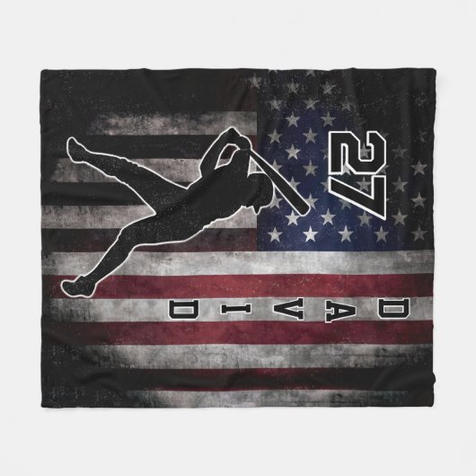 Aangepaste Naam & Nummer Honkbal USA Vlag Bedrukt  Fleece Deken (Voorkant (Horizontaal))