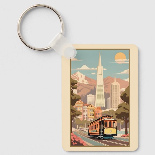Aangepaste naam & nummer Retro San Francisco Sleutelhanger (Voorkant)