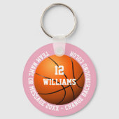 Aangepaste naam nummer team basketbal roze sleutelhanger (Voorkant)
