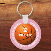 Aangepaste naam nummer team basketbal roze sleutelhanger (Voorkant)