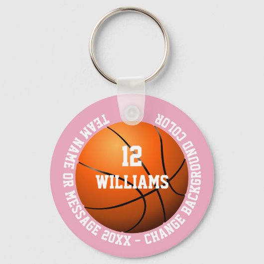 Aangepaste naam nummer team basketbal roze sleutelhanger (Achterkant)