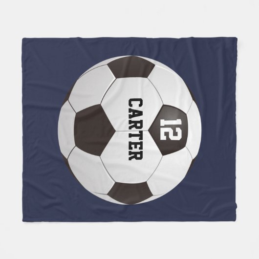 Aangepaste naam nummer Voetbal blauw Fleece Deken (Voorkant (Horizontaal))