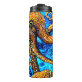 Aangepaste naam Octopus Blue Ocean Wave Minimalism Thermosbeker (Voorkant)