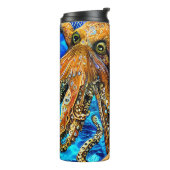 Aangepaste naam Octopus Blue Ocean Wave Minimalism Thermosbeker (Gedraaid links)