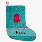 Aangepaste naam octopus turquoise glitter kleine kerstsok (Voorkant)