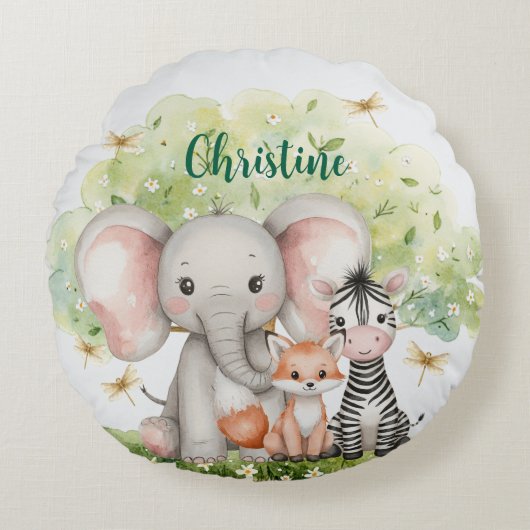 Aangepaste naam Oerwoud Animals Dragonfly Rond Kussen (Voorkant)