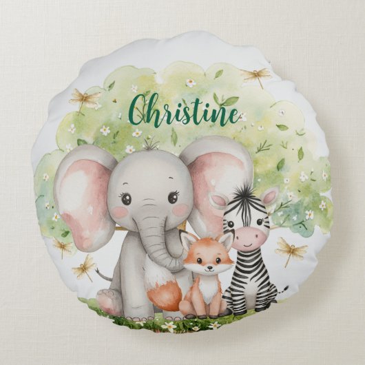 Aangepaste naam Oerwoud Animals Dragonfly Rond Kussen (Achterkant)