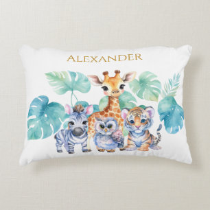 Aangepaste Naam Oerwoud Baby Zebra Giraffe en Tijg Accent Kussen