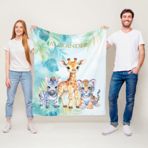 Aangepaste Naam Oerwoud Baby Zebra Giraffe en Tijg Fleece Deken