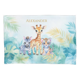 Aangepaste Naam Oerwoud Baby Zebra Giraffe en Tijg Kussensloop