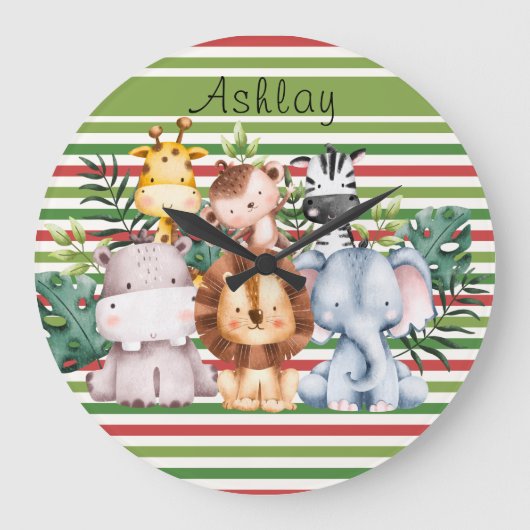Aangepaste naam Oerwoud Safari Dieren Grote Klok (Voorkant)