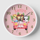 Aangepaste naam Oerwoud Safari Dieren Roze Klok (Voorkant)