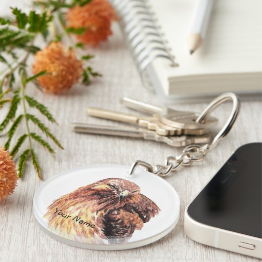 Aangepaste naam of bedrijfs-Red Tailed Hawk, vogel Sleutelhanger (Voorkant Rechts)