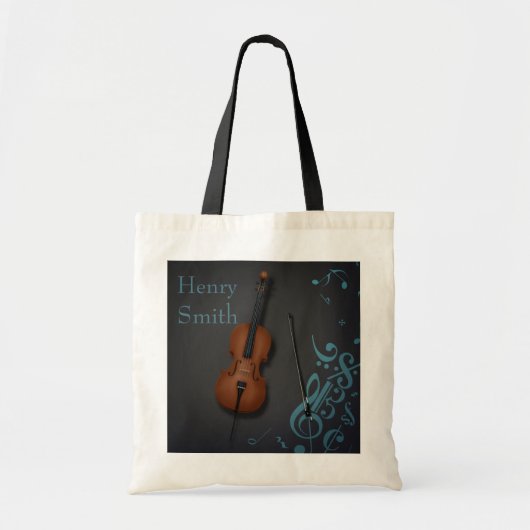 Aangepaste naam of bericht Cello op zwart & Turquo Tote Bag (Voorkant)