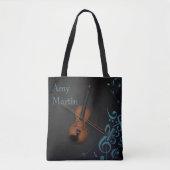 Aangepaste naam of Bericht Viool op Zwart & Turquo Tote Bag (Voorkant)