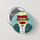 Aangepaste naam of Monogram Sock Monkey Boy Ronde Button 5,7 Cm (Voorkant /achterkant)