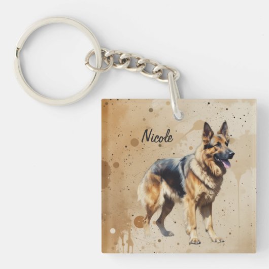 Aangepaste naam of tekst Duitse herder hond huisdi Sleutelhanger (voorkant)