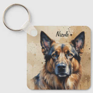 Aangepaste naam of tekst Duitse herder hond huisdi Sleutelhanger