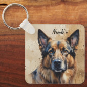 Aangepaste naam of tekst Duitse herder hond huisdi Sleutelhanger (Voorkant)