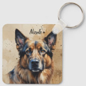 Aangepaste naam of tekst Duitse herder hond huisdi Sleutelhanger (Achterkant)