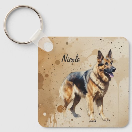 Aangepaste naam of tekst Duitse herder hond huisdi Sleutelhanger (Voorkant)