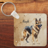 Aangepaste naam of tekst Duitse herder hond huisdi Sleutelhanger (Voorkant)