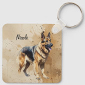 Aangepaste naam of tekst Duitse herder hond huisdi Sleutelhanger (Achterkant)