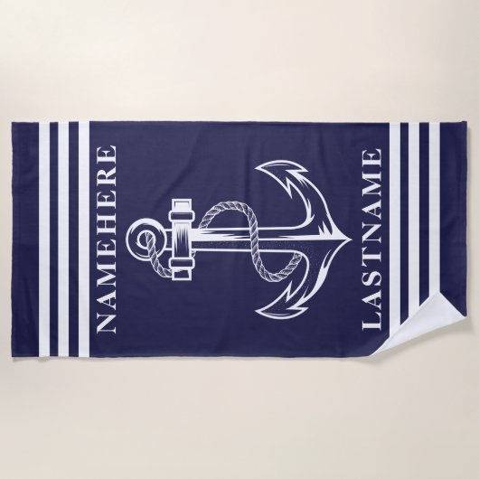 Aangepaste naam of tekst voor Navy Blue Anchor en  Strandlaken (Voorkant)