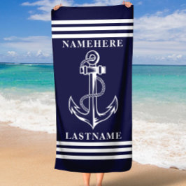 Aangepaste naam of tekst voor Navy Blue Anchor en Strandlaken