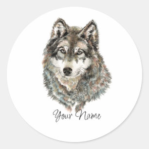 Aangepaste naam of tekst Wolf aquarel Dier Ronde Sticker