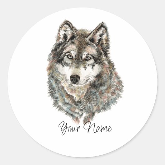 Aangepaste naam of tekst Wolf aquarel Dier Ronde Sticker (Voorkant)