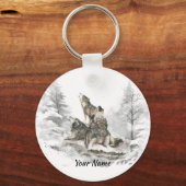 Aangepaste naam of tekst Wolf Friends Howling Sleutelhanger (Voorkant)