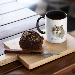 Aangepaste naam of tekst Wolf waterverf Dierlijke  Mok