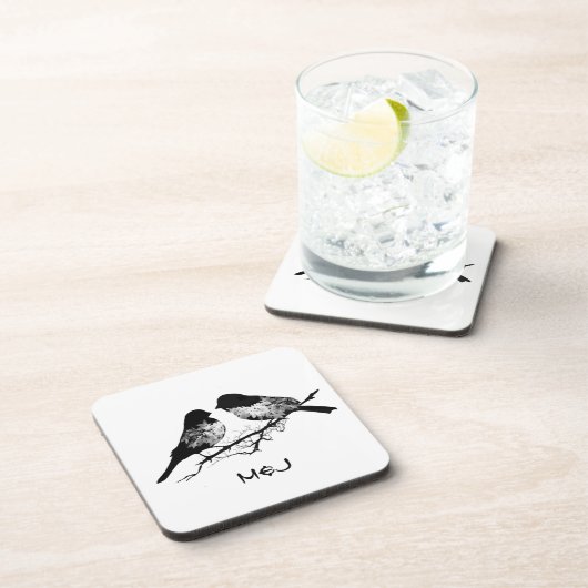 Aangepaste naam of Tortelduifjes op monogram Drankjes Onderzetter (Rechterzijde)