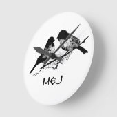 Aangepaste naam of Tortelduifjes op monogram Ronde Klok (Hoek)