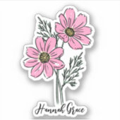 Aangepaste naam Oktober Geboorte Bloem Heet Roze K Sticker (Voorkant)