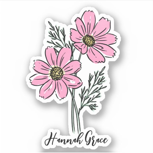 Aangepaste naam Oktober Geboorte Bloem Heet Roze K Sticker (Voorkant)