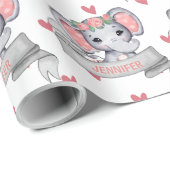 Aangepaste naam Olifant Baby Meisje Hart Patroon Cadeaupapier (Rol Hoek)