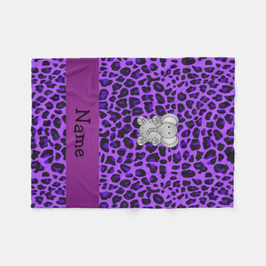 Aangepaste naam olifant paarse luipaard fleece deken (Voorkant (Horizontaal))