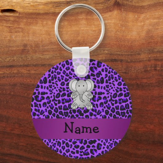 Aangepaste naam olifant paarse luipaard sleutelhanger (Voorkant)