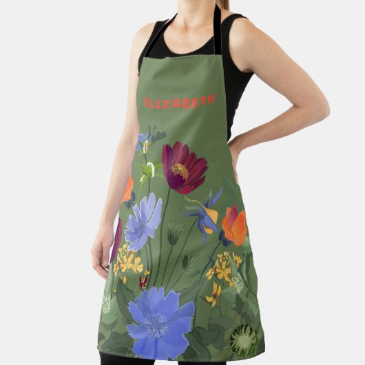 Aangepaste naam Olive Green Floral Moederdag Schort (Insitu)