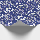 Aangepaste naam Olivia Cute Funny Santa Claus Blue Cadeaupapier (Hoek)