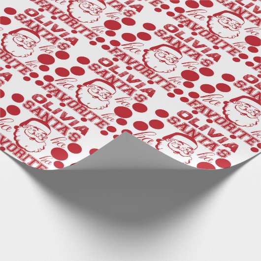 Aangepaste naam Olivia Cute Funny Santa Claus Red Cadeaupapier (Hoek)