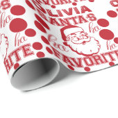 Aangepaste naam Olivia Cute Funny Santa Claus Red Cadeaupapier (Rol Hoek)