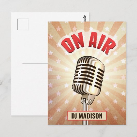 Aangepaste naam "On Air"-microfoonmicrofoon briefk Briefkaart (Voorkant / Achterkant)