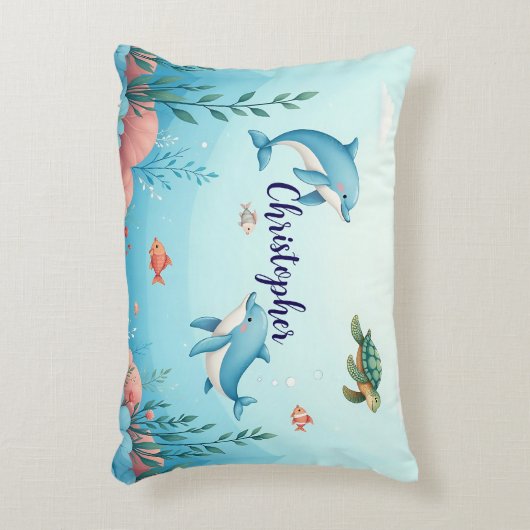 Aangepaste naam onder het Zee Accent Kussen (Voorkant(Verticaal))