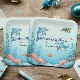 Aangepaste naam onder het Zee Baby shower Papieren Bordje