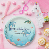Aangepaste naam onder het Zee Baby shower Papieren Bordje (Feest)